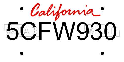 5CFW930 California License Plate