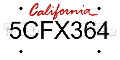 5CFX364 California License Plate