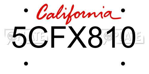 5CFX810 California License Plate