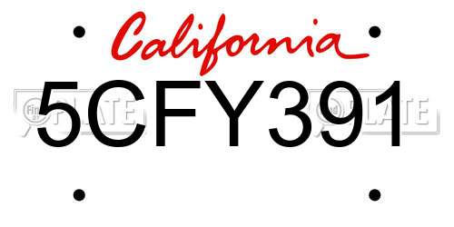 5CFY391 California License Plate