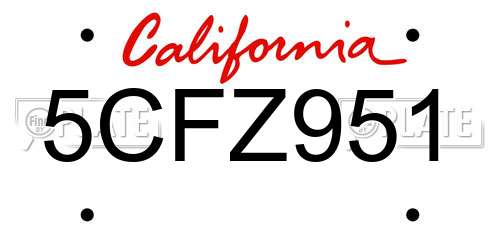 5CFZ951 California License Plate