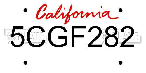 5CGF282 California License Plate