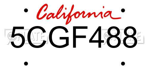 5CGF488 California License Plate