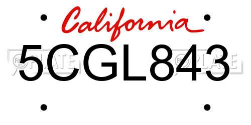 5CGL843 California License Plate