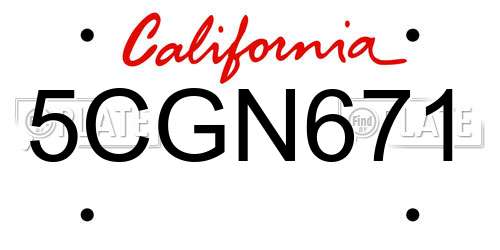 5CGN671 California License Plate