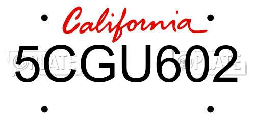 5CGU602 California License Plate