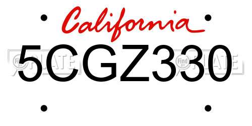 5CGZ330 California License Plate