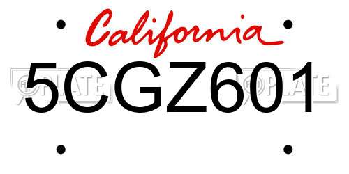 5CGZ601 California License Plate