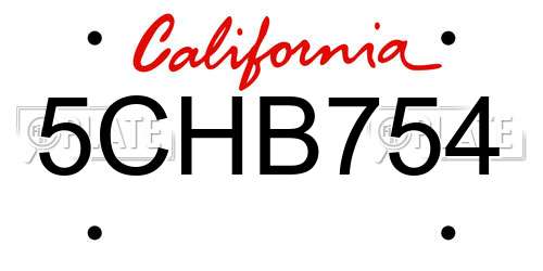 5CHB754 California License Plate