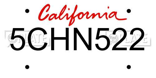5CHN522 California License Plate