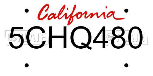 5CHQ480 California License Plate