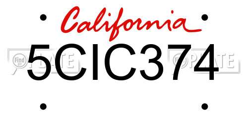 5CIC374 California License Plate