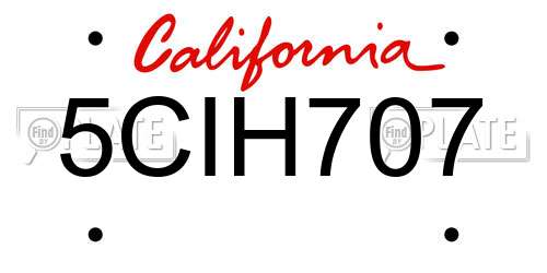 5CIH707 California License Plate