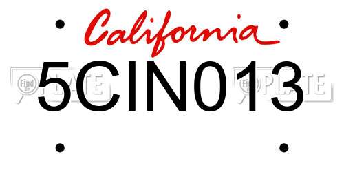 5CIN013 California License Plate