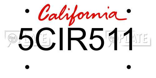 5CIR511 California License Plate