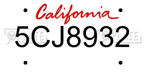 5CJ8932 California License Plate