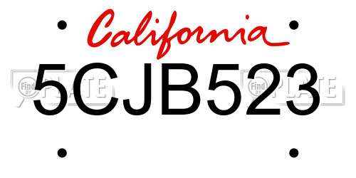 5CJB523 California License Plate