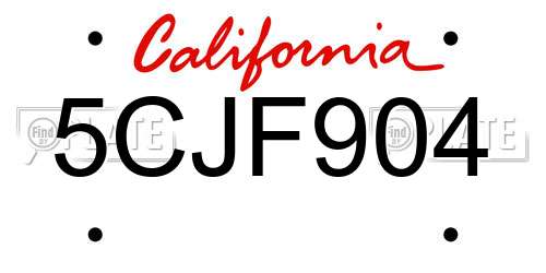 5CJF904 California License Plate