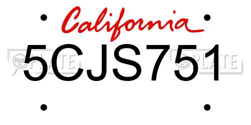 5CJS751 California License Plate