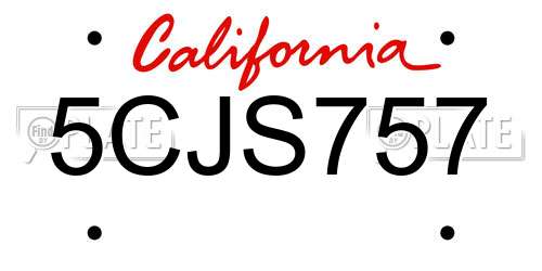 5CJS757 California License Plate