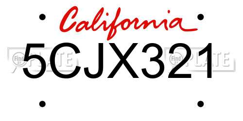 5CJX321 California License Plate