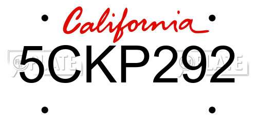 5CKP292 California License Plate