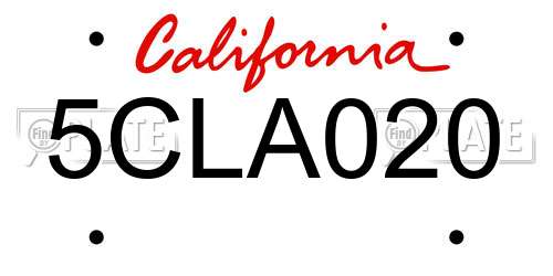 5CLA020 California License Plate