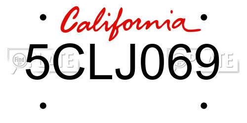 5CLJ069 California License Plate
