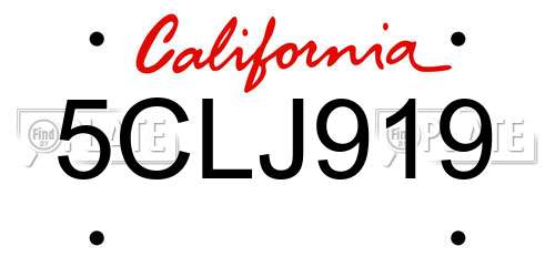 5CLJ919 California License Plate