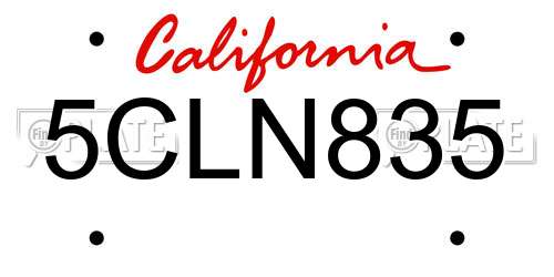 5CLN835 California License Plate