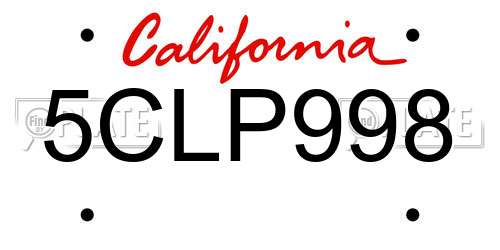5CLP998 California License Plate