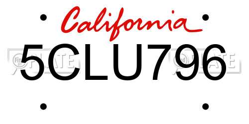 5CLU796 California License Plate