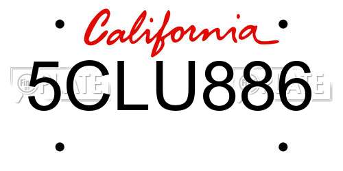 5CLU886 California License Plate