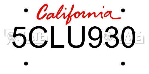 5CLU930 California License Plate