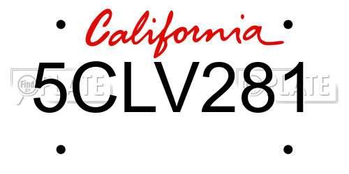 5CLV281 California License Plate