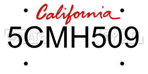 5CMH509 California License Plate