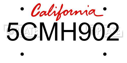 5CMH902 California License Plate