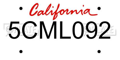 5CML092 California License Plate