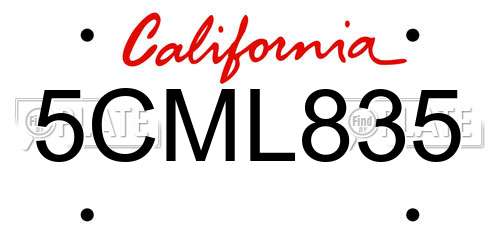 5CML835 California License Plate