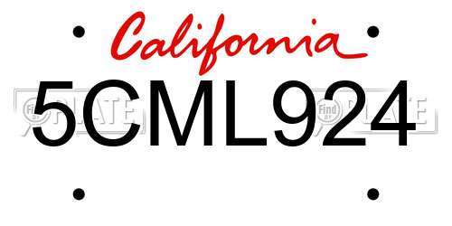 5CML924 California License Plate