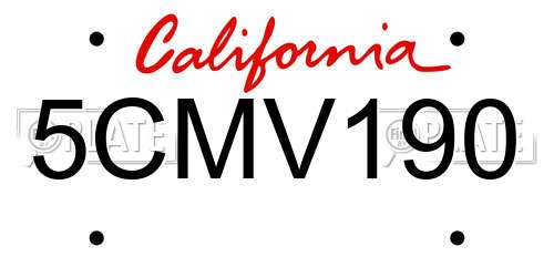 5CMV190 California License Plate