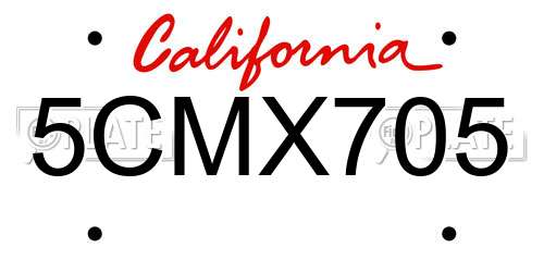 5CMX705 California License Plate