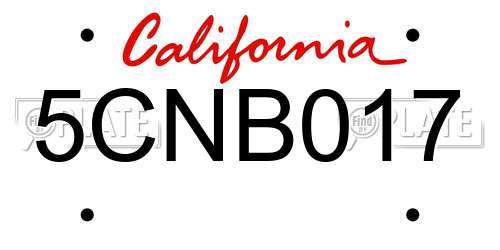 5CNB017 California License Plate