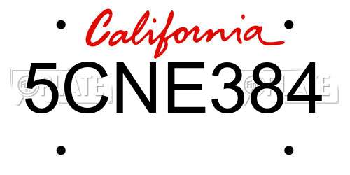 5CNE384 California License Plate