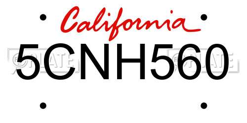 5CNH560 California License Plate