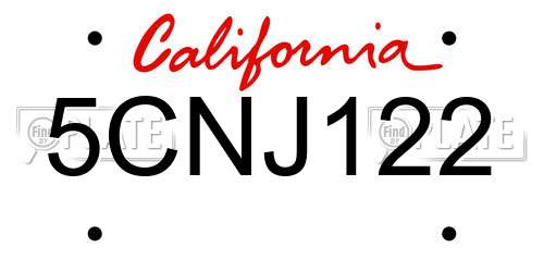 5CNJ122 California License Plate