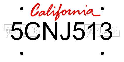 5CNJ513 California License Plate