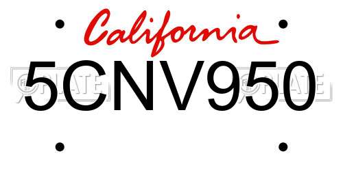 5CNV950 California License Plate