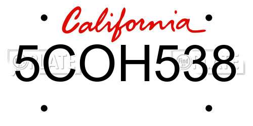 5COH538 California License Plate