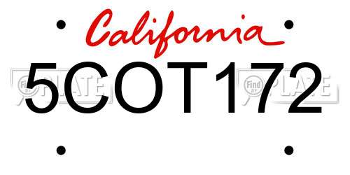 5COT172 California License Plate